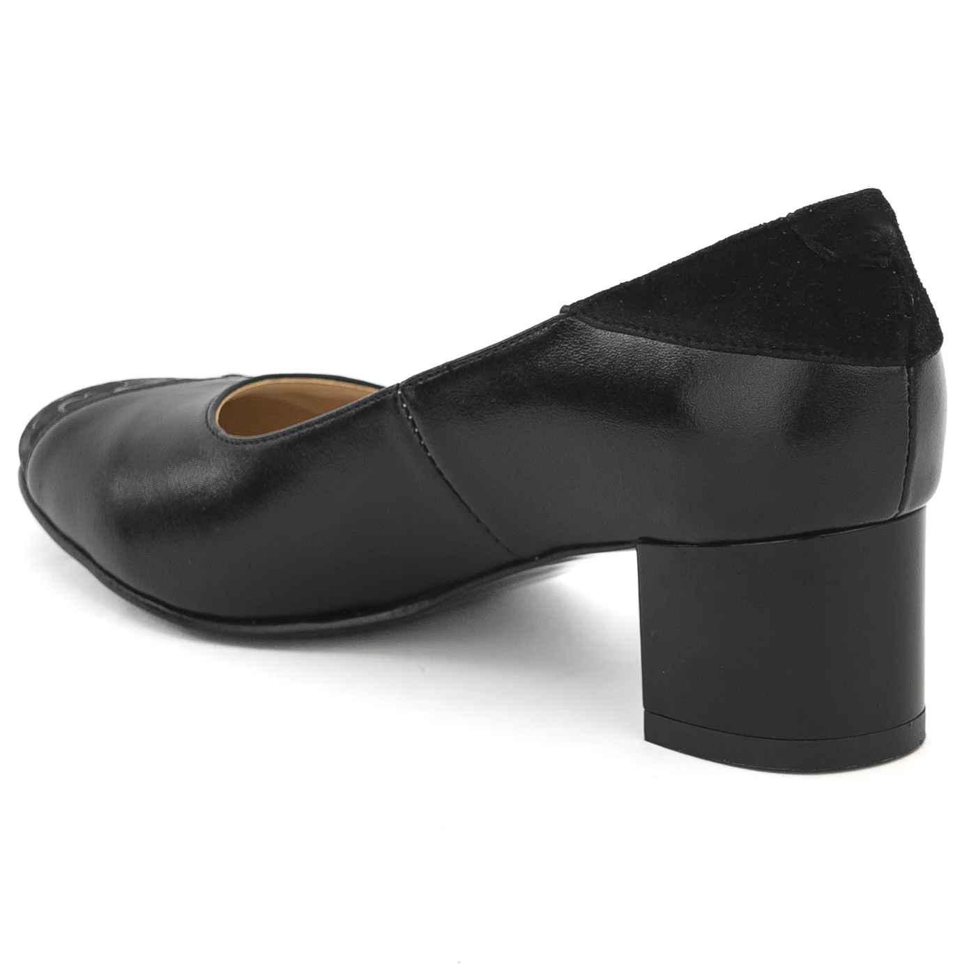 Pantofi dama din piele naturala neagra cu toc gros 13978 - Image 2