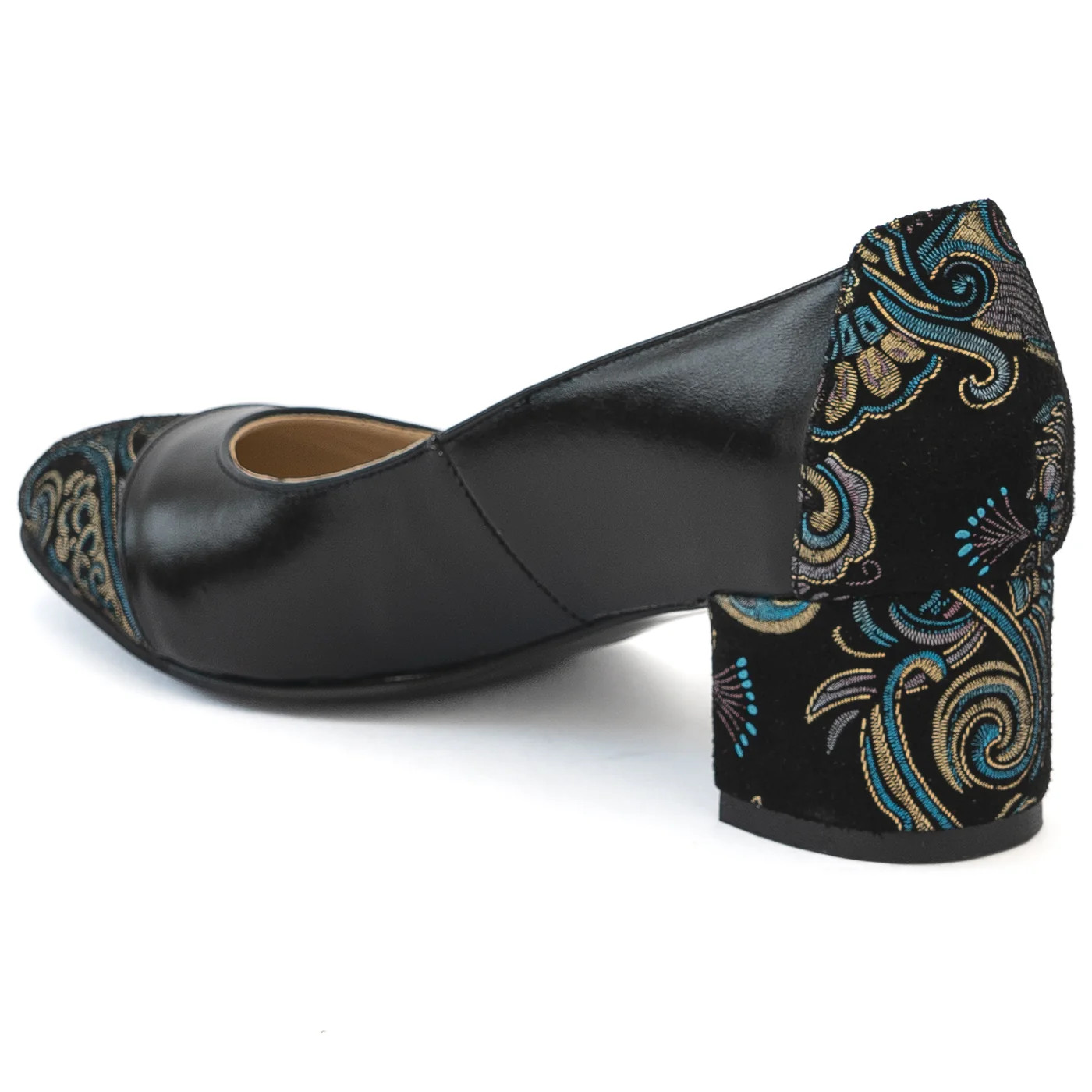 Pantofi dama din piele naturala neagra cu toc gros 13979 - Image 2