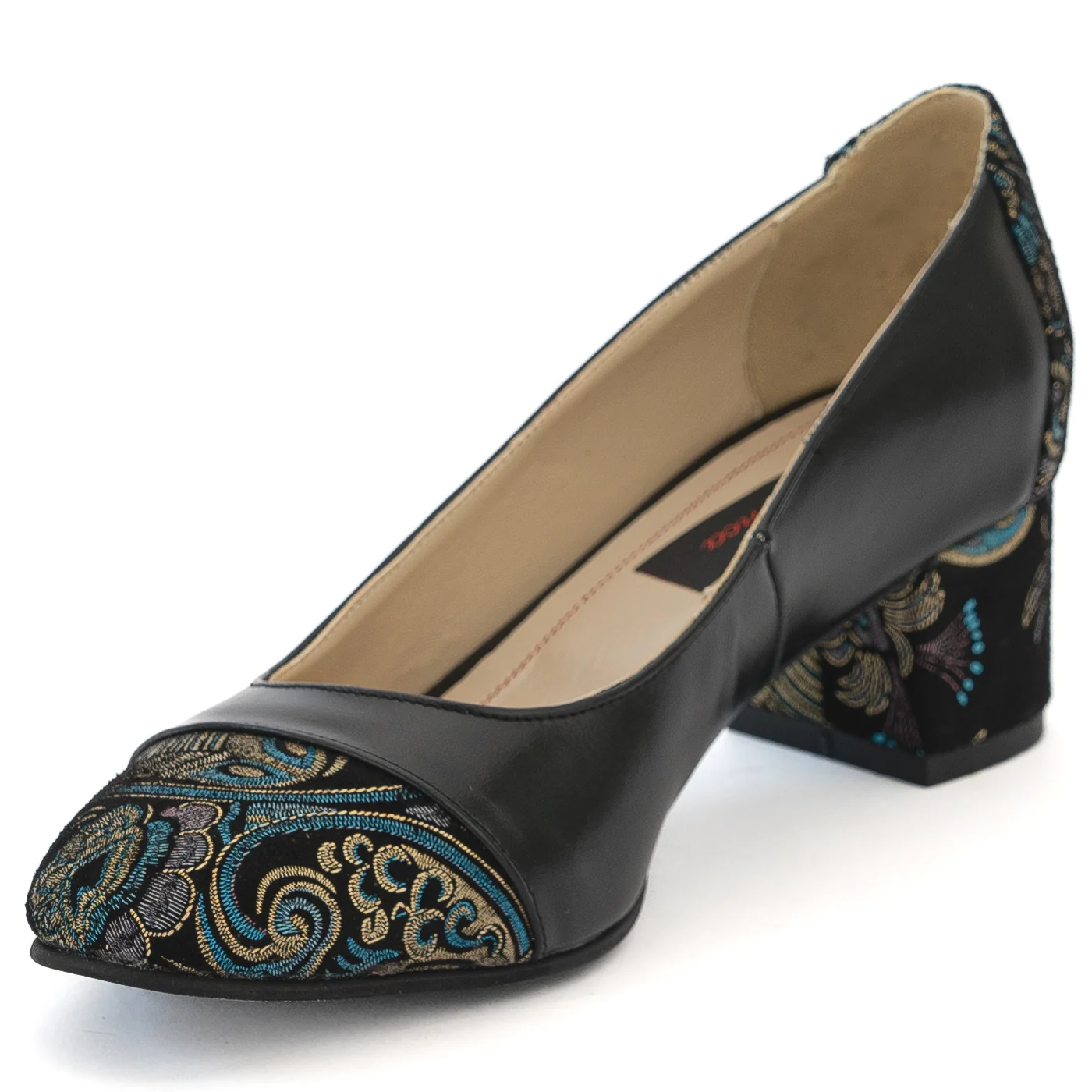 Pantofi dama din piele naturala neagra cu toc gros 13979 - Image 3