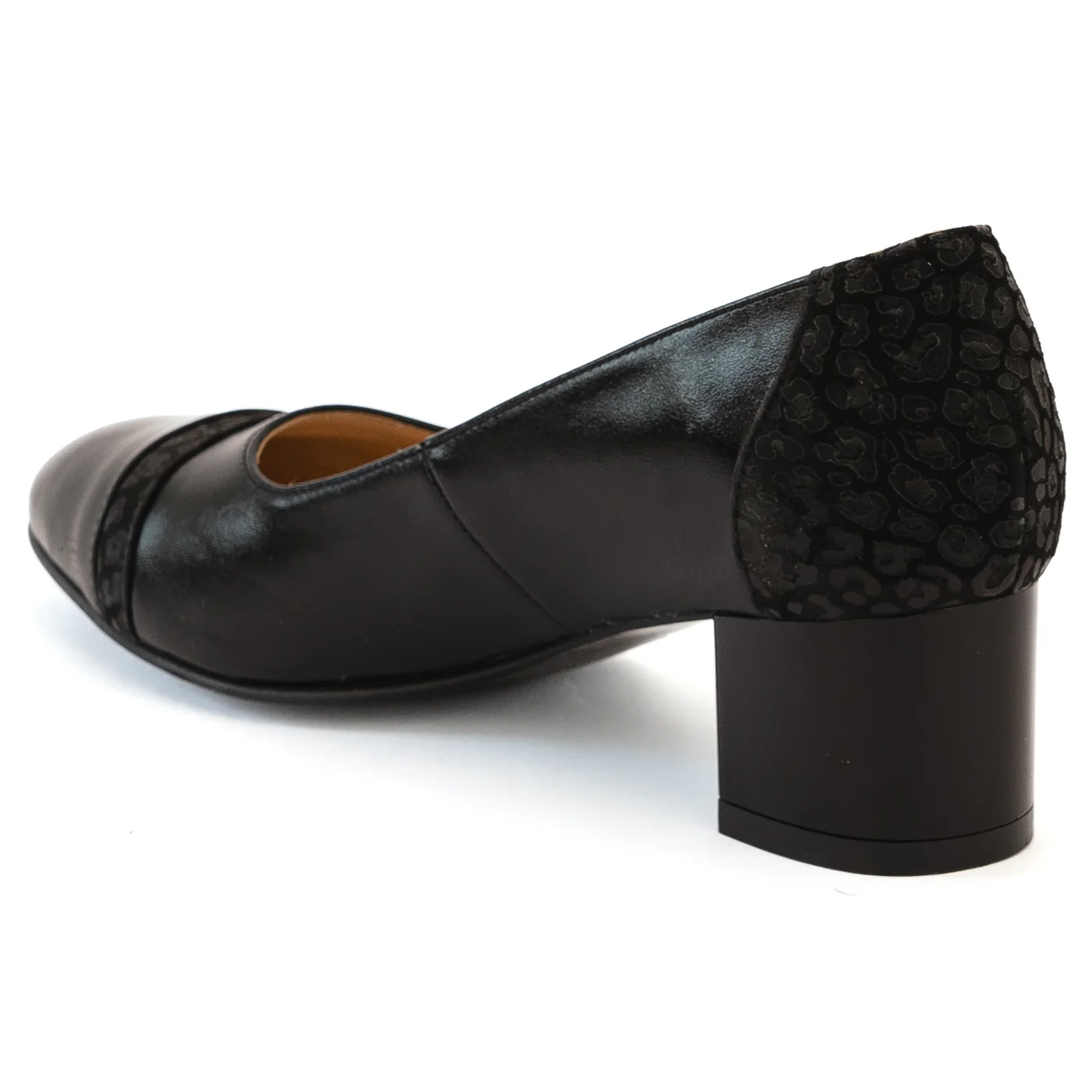 Pantofi dama din piele naturala neagra cu toc gros 13982 - Image 2