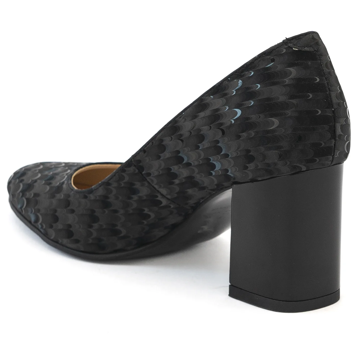 Pantofi dama din piele naturala neagra cu toc gros 13987 - Image 2