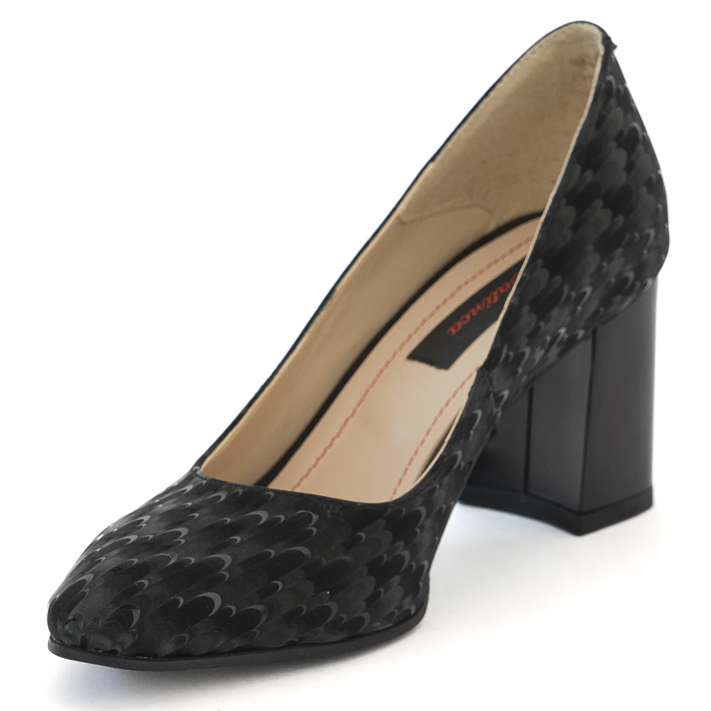 Pantofi dama din piele naturala neagra cu toc gros 13987 - Image 3