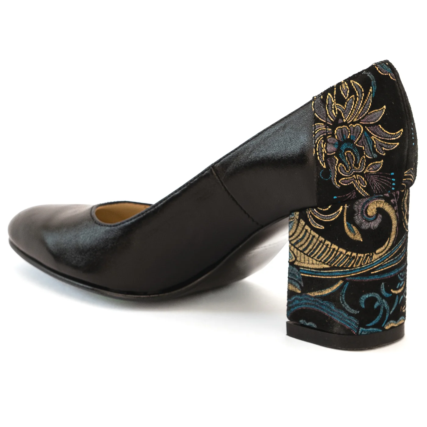 Pantofi dama din piele naturala neagra cu toc gros 13988 - Image 2