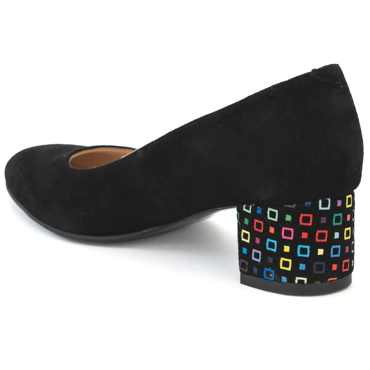 Pantofi dama din piele naturala neagra cu toc gros 13997 - Image 2