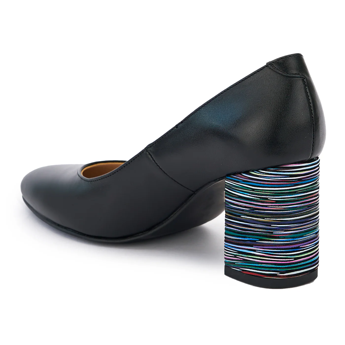 Pantofi dama din piele naturala neagra cu toc gros 14046 - Image 2