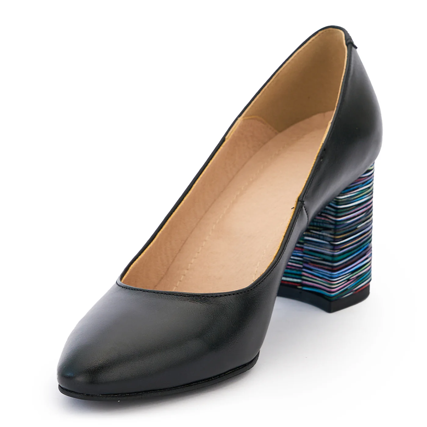 Pantofi dama din piele naturala neagra cu toc gros 14046 - Image 3