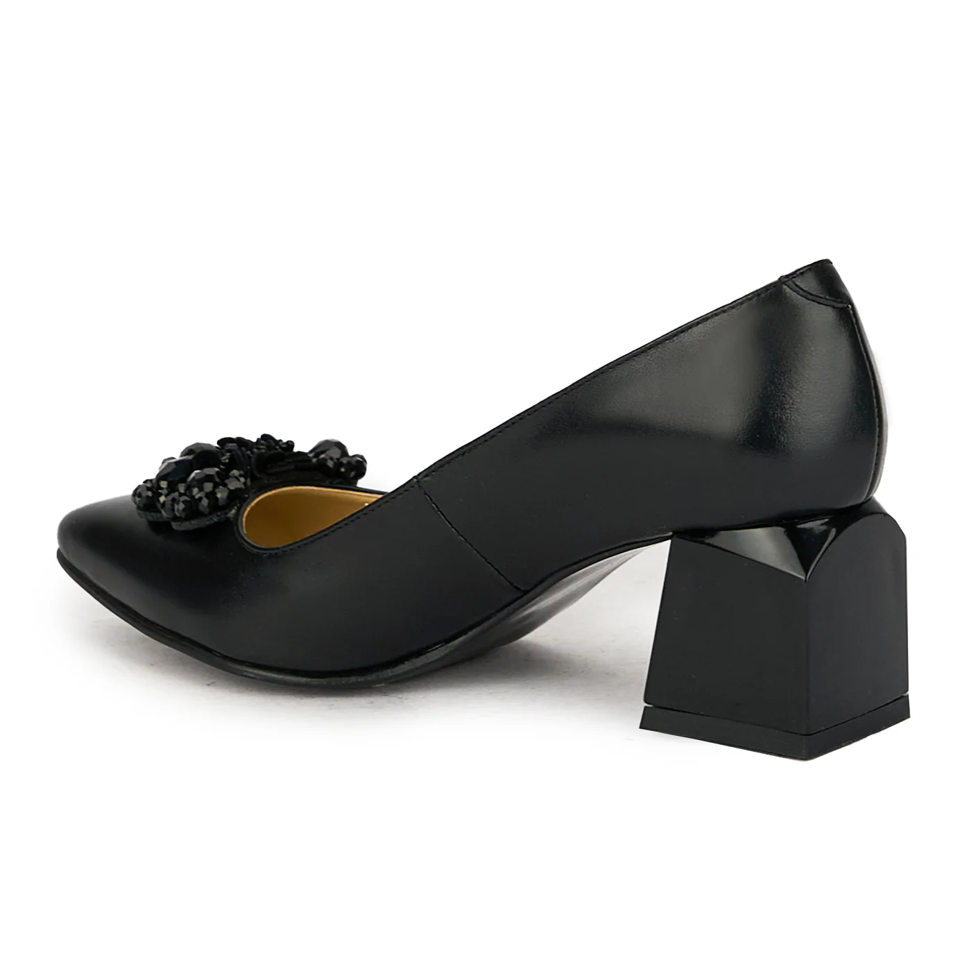 Pantofi dama din piele naturala neagra cu toc gros 17544 - Image 2