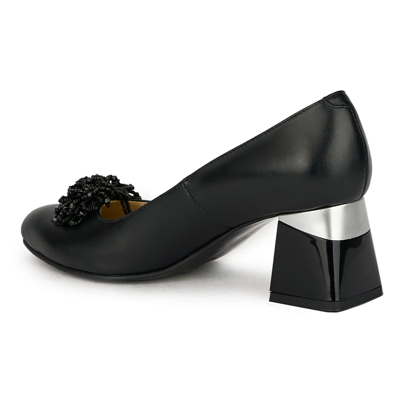 Pantofi dama din piele naturala neagra cu toc gros 17545 - Image 2