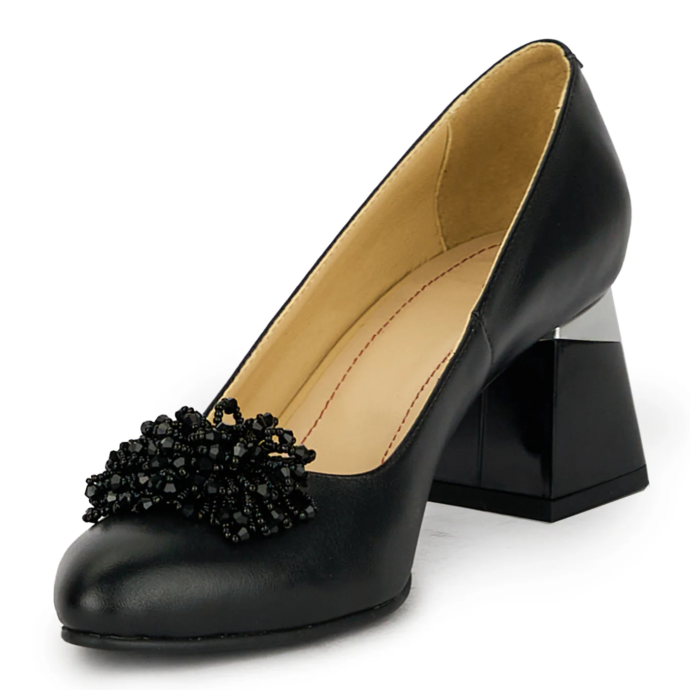 Pantofi dama din piele naturala neagra cu toc gros 17545 - Image 3