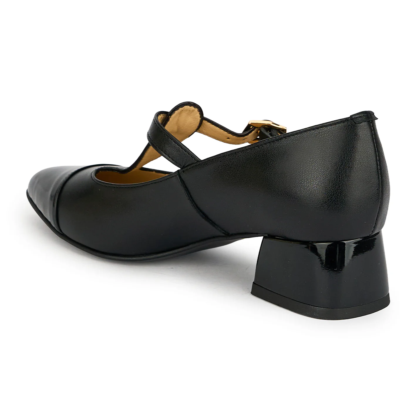 Pantofi dama din piele naturala neagra cu toc gros 3.5 cm 19303 - Image 2