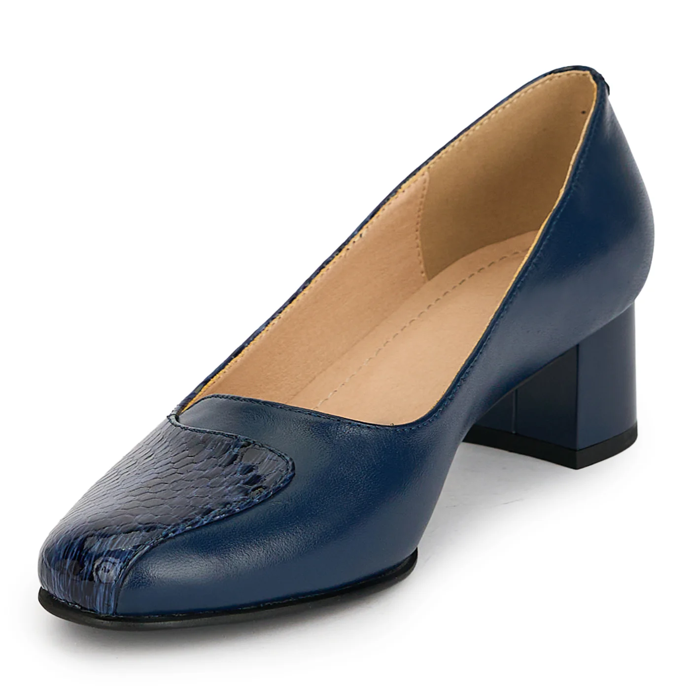 Pantofi dama din piele naturala bleumarin cu toc gros 4.5 cm 19308 - Image 3