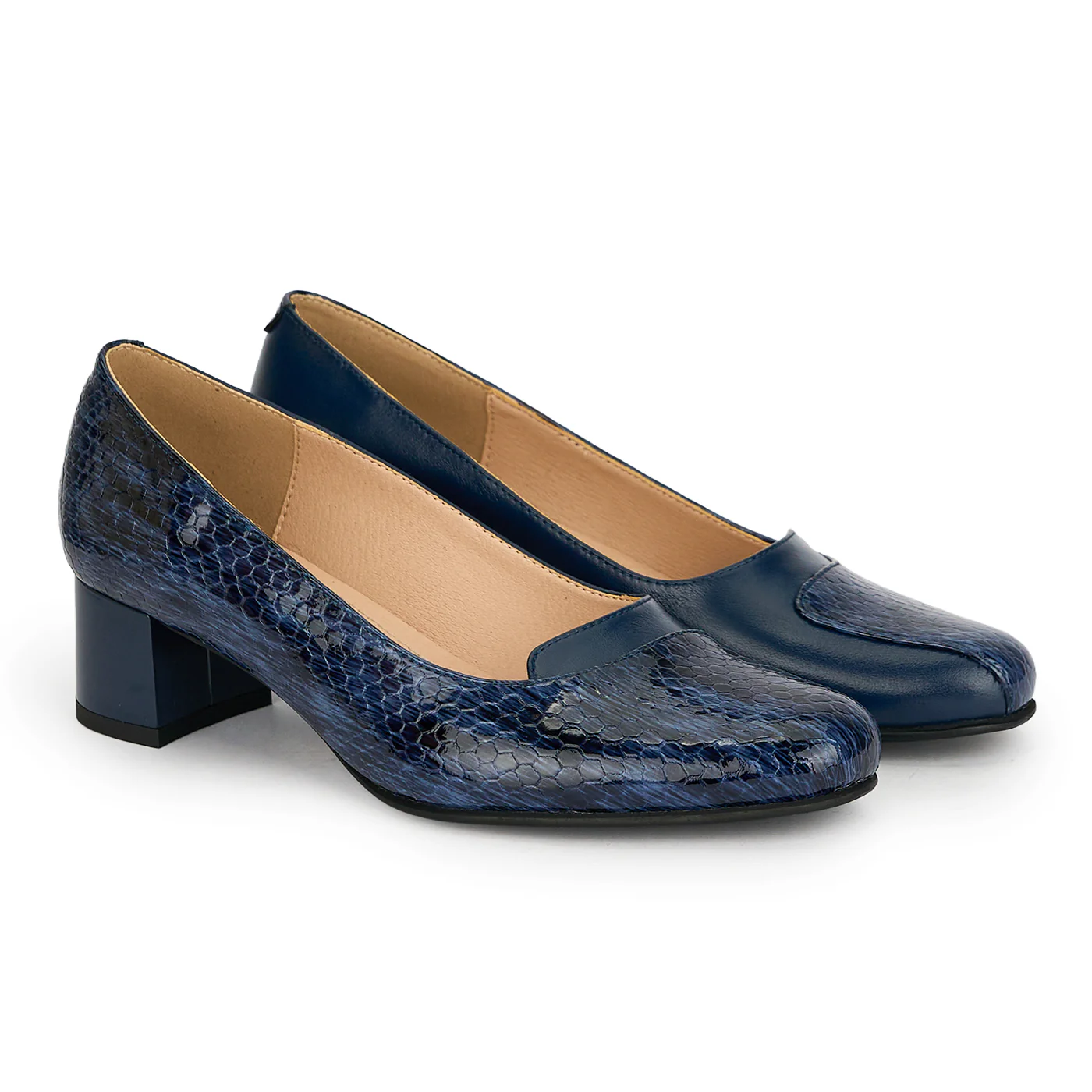 Pantofi dama din piele naturala bleumarin cu toc gros 4.5 cm 19308 - Image 4