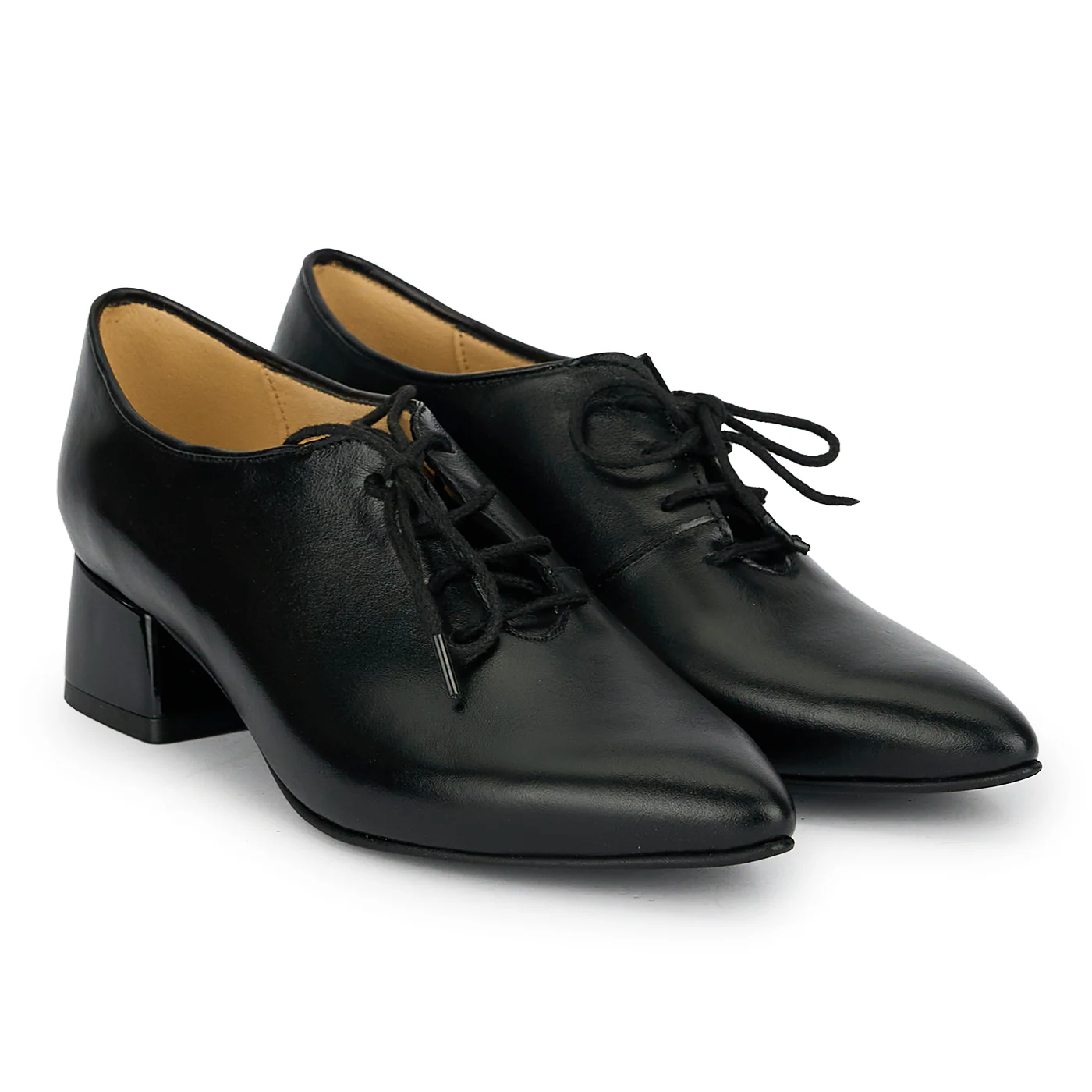 Pantofi dama din piele naturala neagra cu toc gros 4 cm 19217