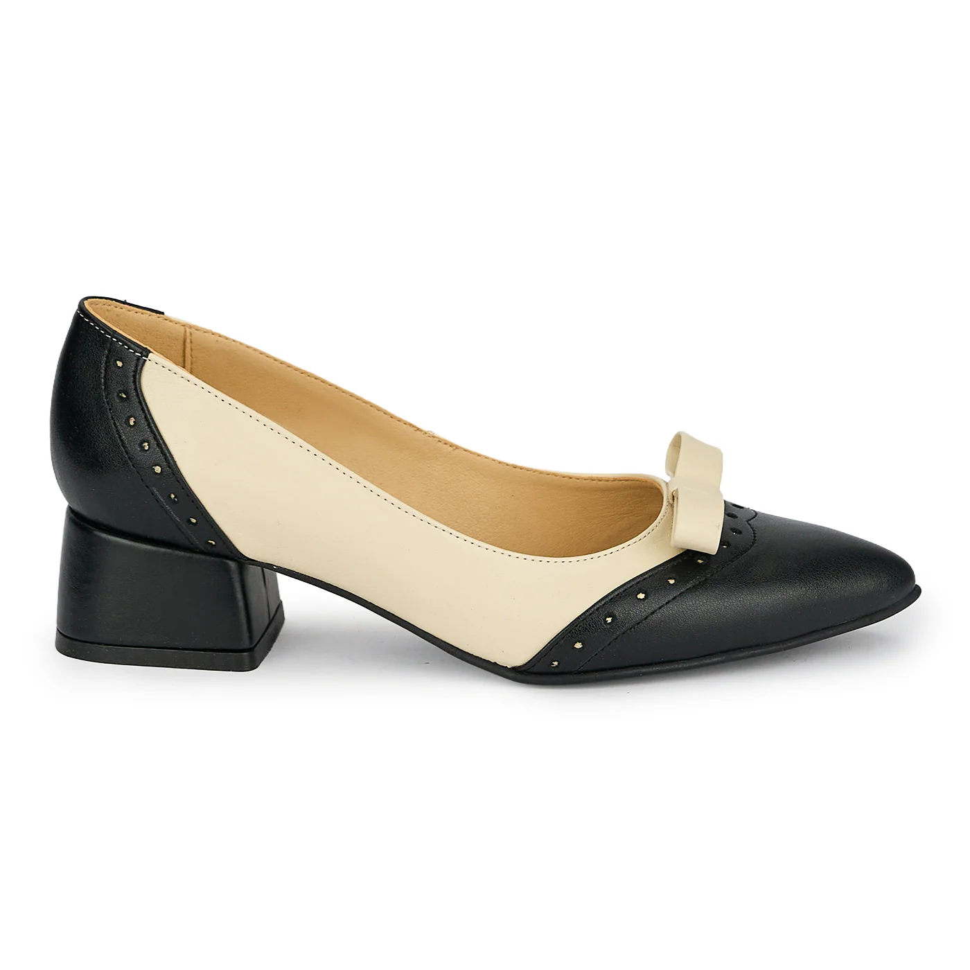 Pantofi dama din piele naturala neagra cu toc gros 4 cm 19223