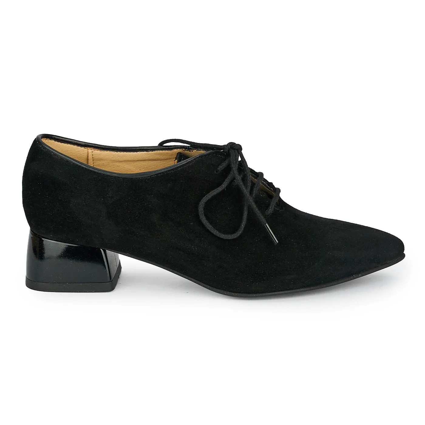 Pantofi dama din piele naturala neagra cu toc gros 4 cm 19228
