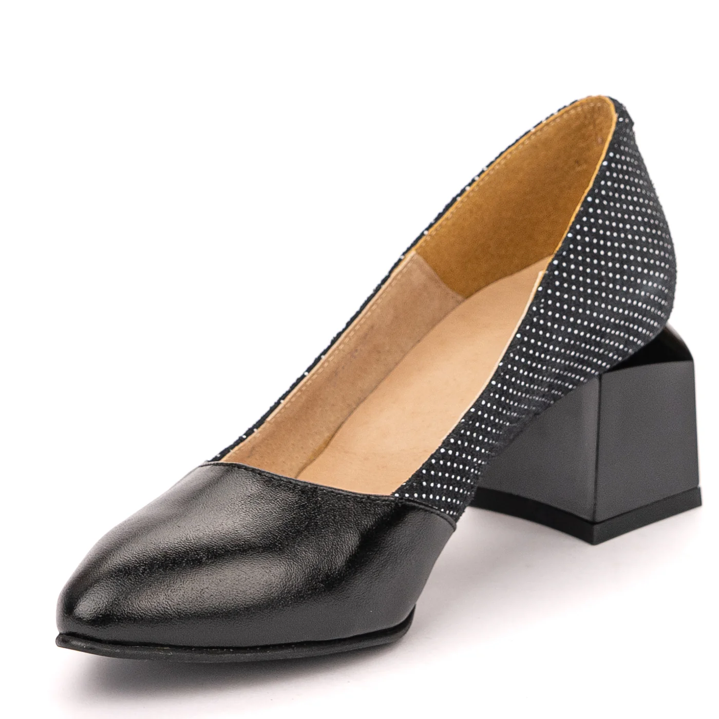 Pantofi dama din piele naturala neagra cu toc gros 5.5 cm 13569 - Image 3