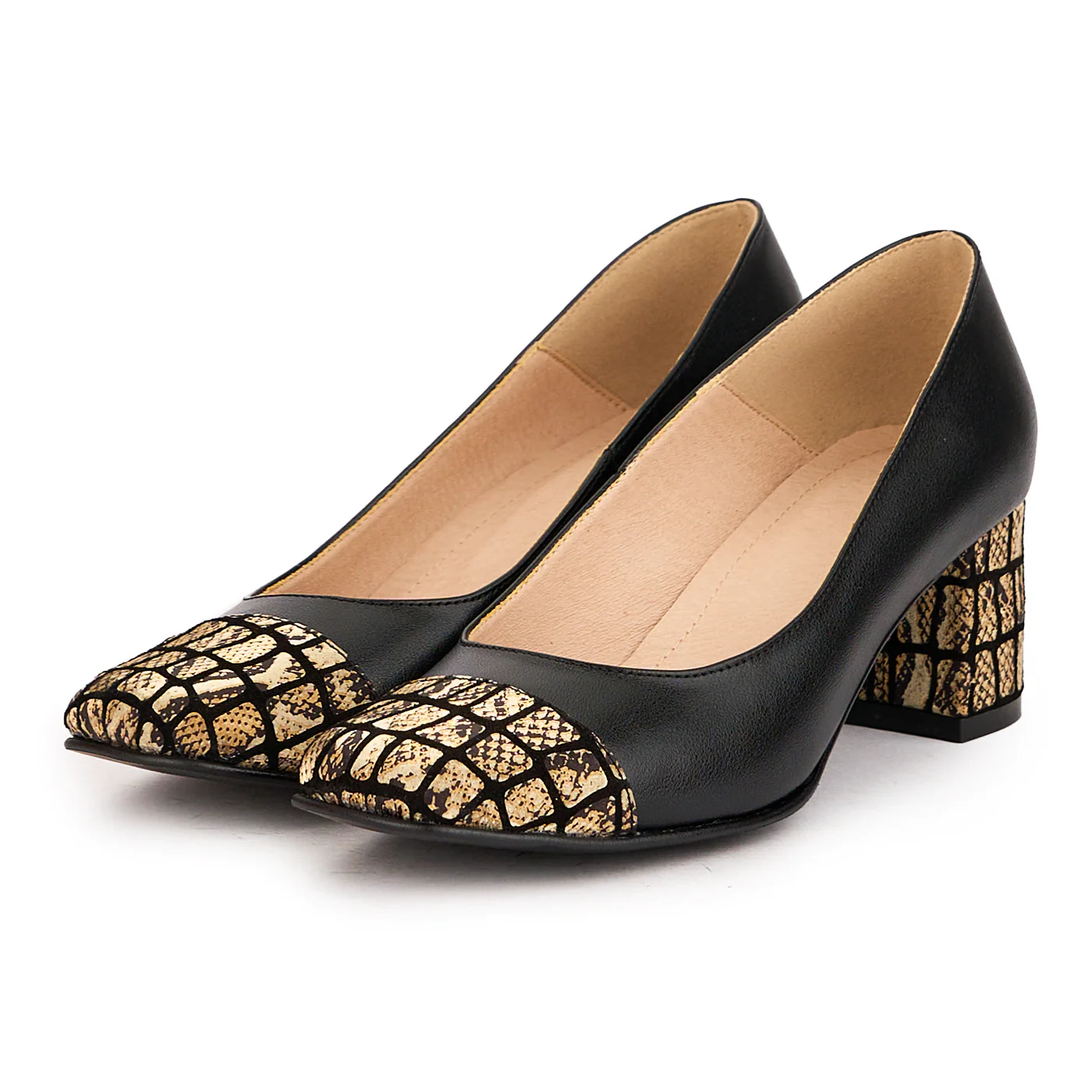 Pantofi dama din piele naturala neagra cu toc gros 5.5 cm 16616 - Image 3