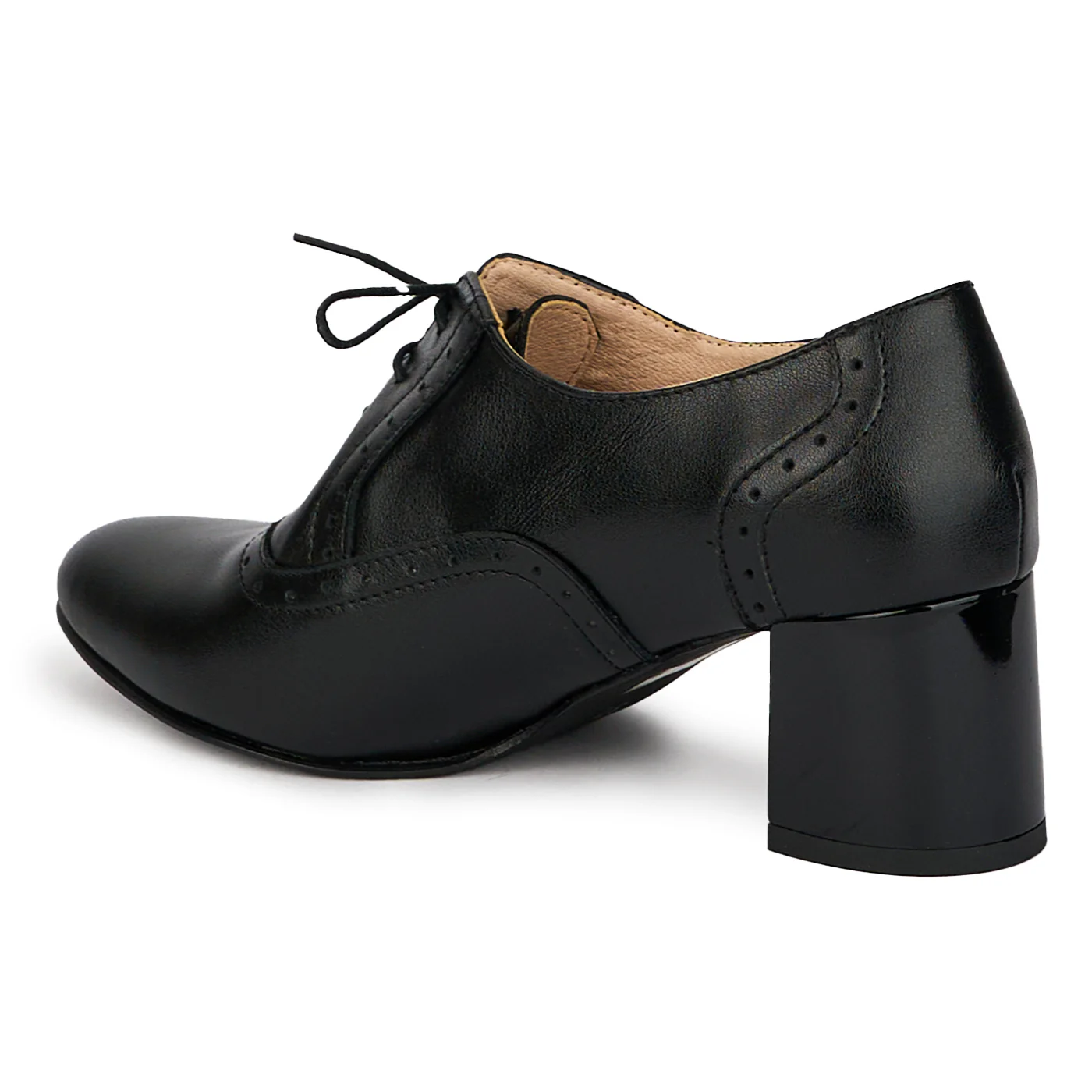 Pantofi dama din piele naturala neagra cu toc gros 5.5 cm 18044 - Image 2