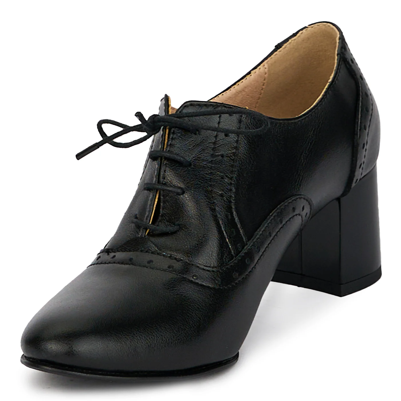 Pantofi dama din piele naturala neagra cu toc gros 5.5 cm 18044 - Image 3