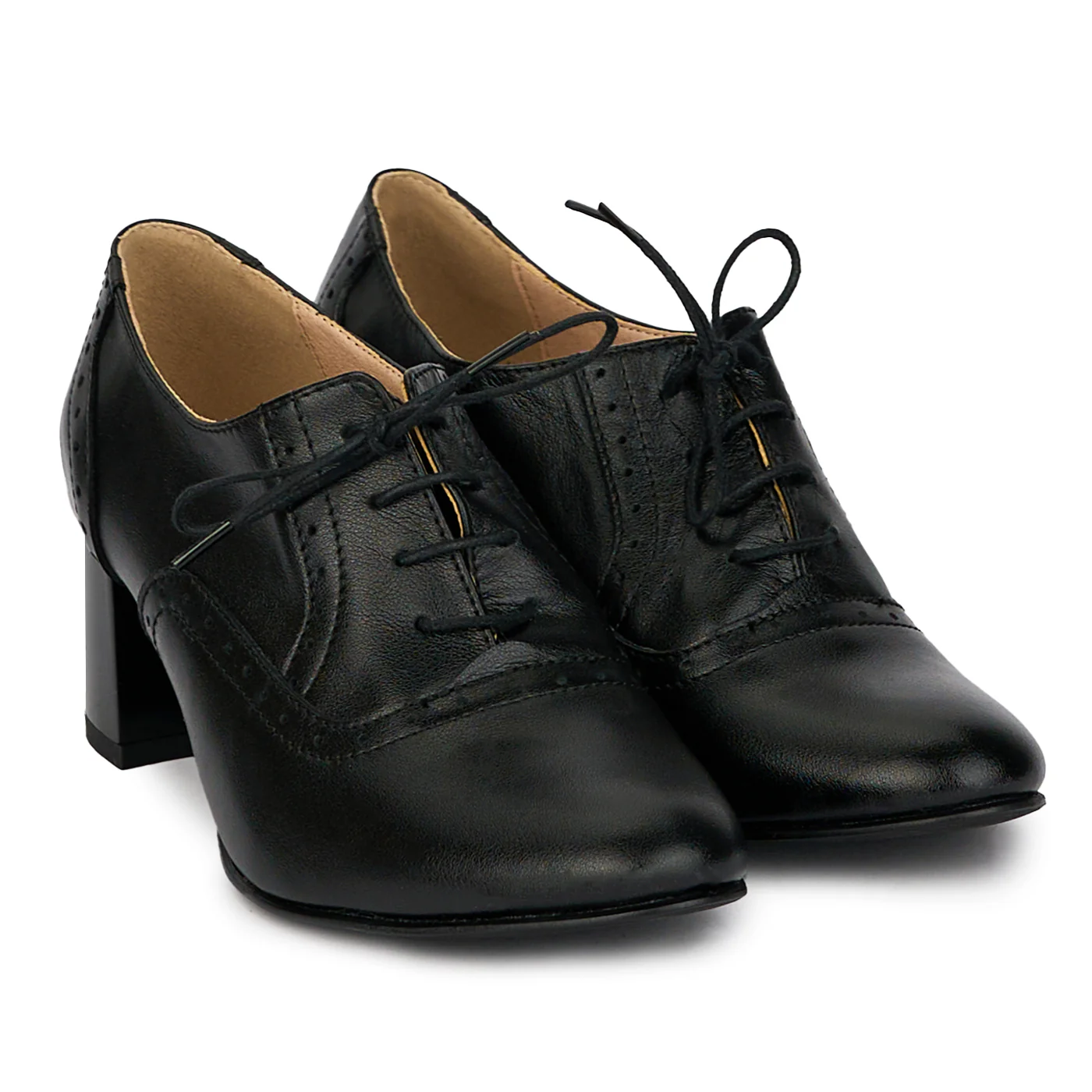 Pantofi dama din piele naturala neagra cu toc gros 5.5 cm 18044 - Image 4