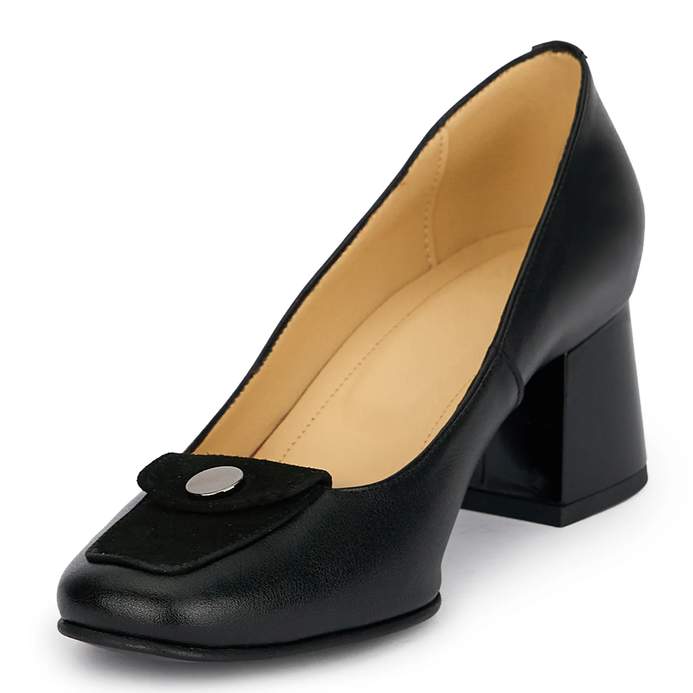 Pantofi dama din piele naturala neagra cu toc gros 5.5 cm 19183 - Image 4