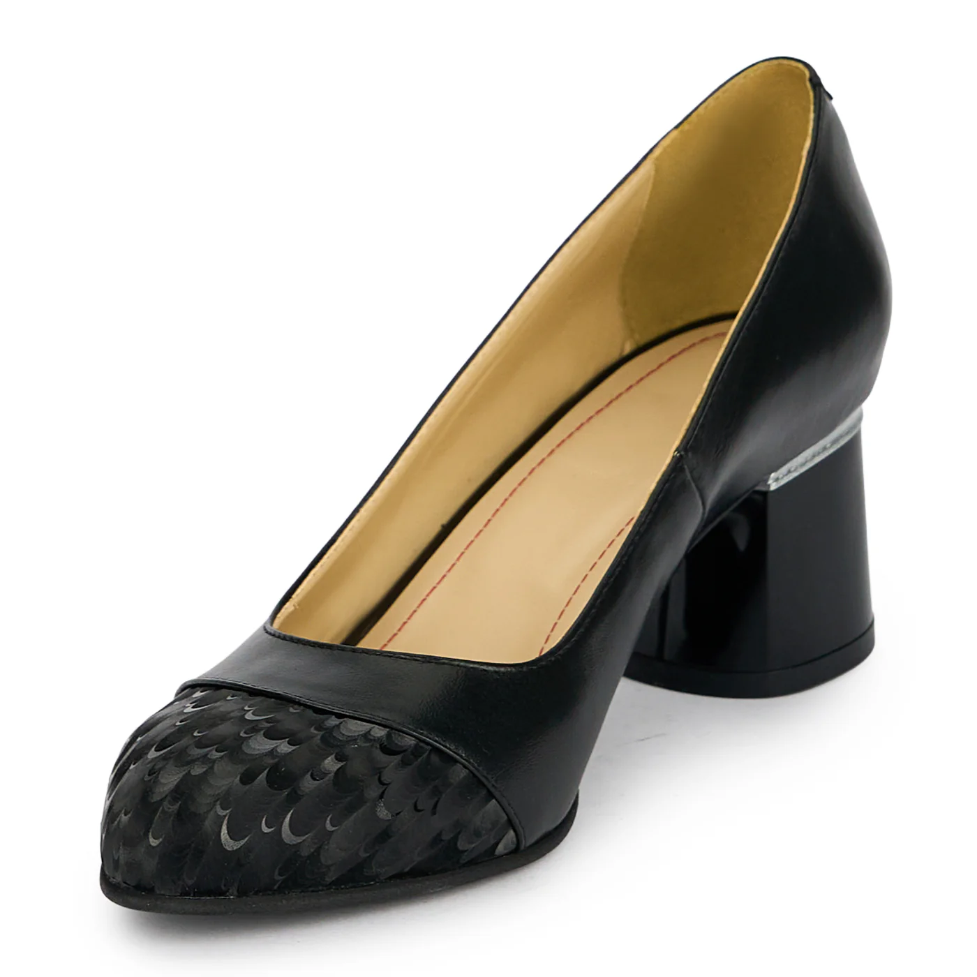 Pantofi dama din piele naturala neagra cu toc gros 5.5 cm 19441 - Image 3