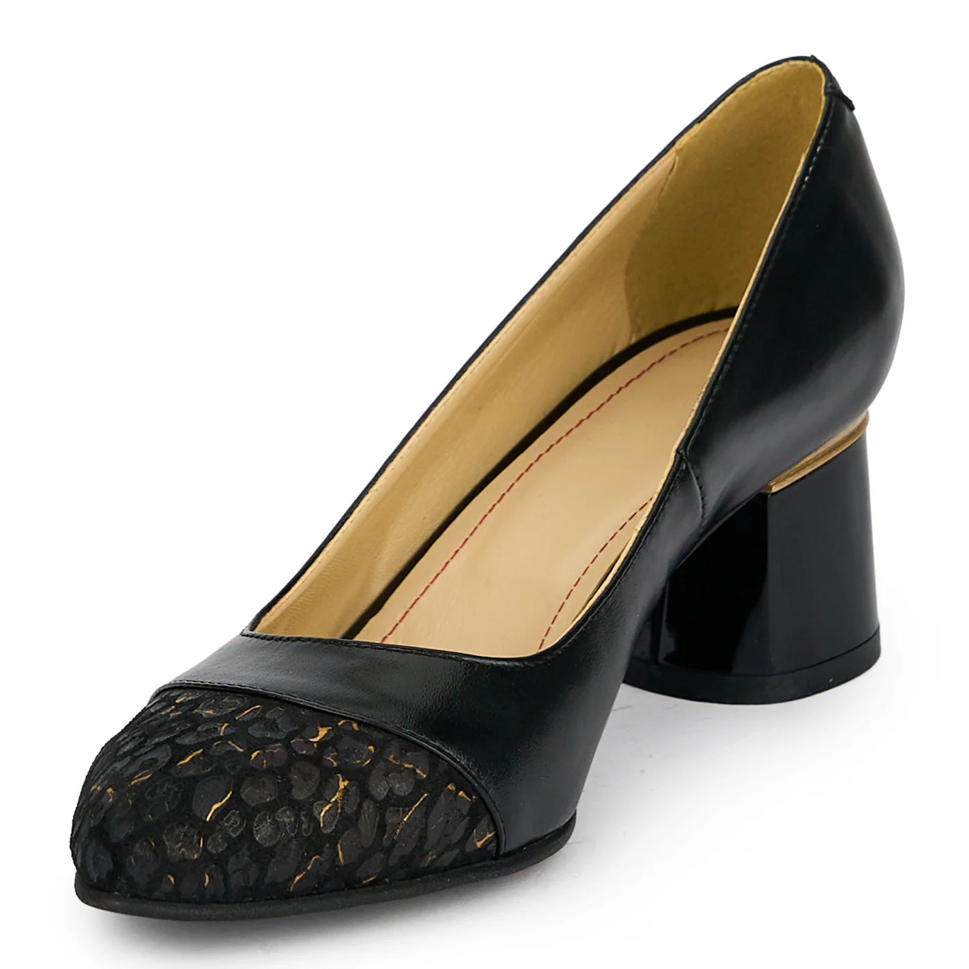 Pantofi dama din piele naturala neagra cu toc gros 5.5 cm 19442 - Image 3