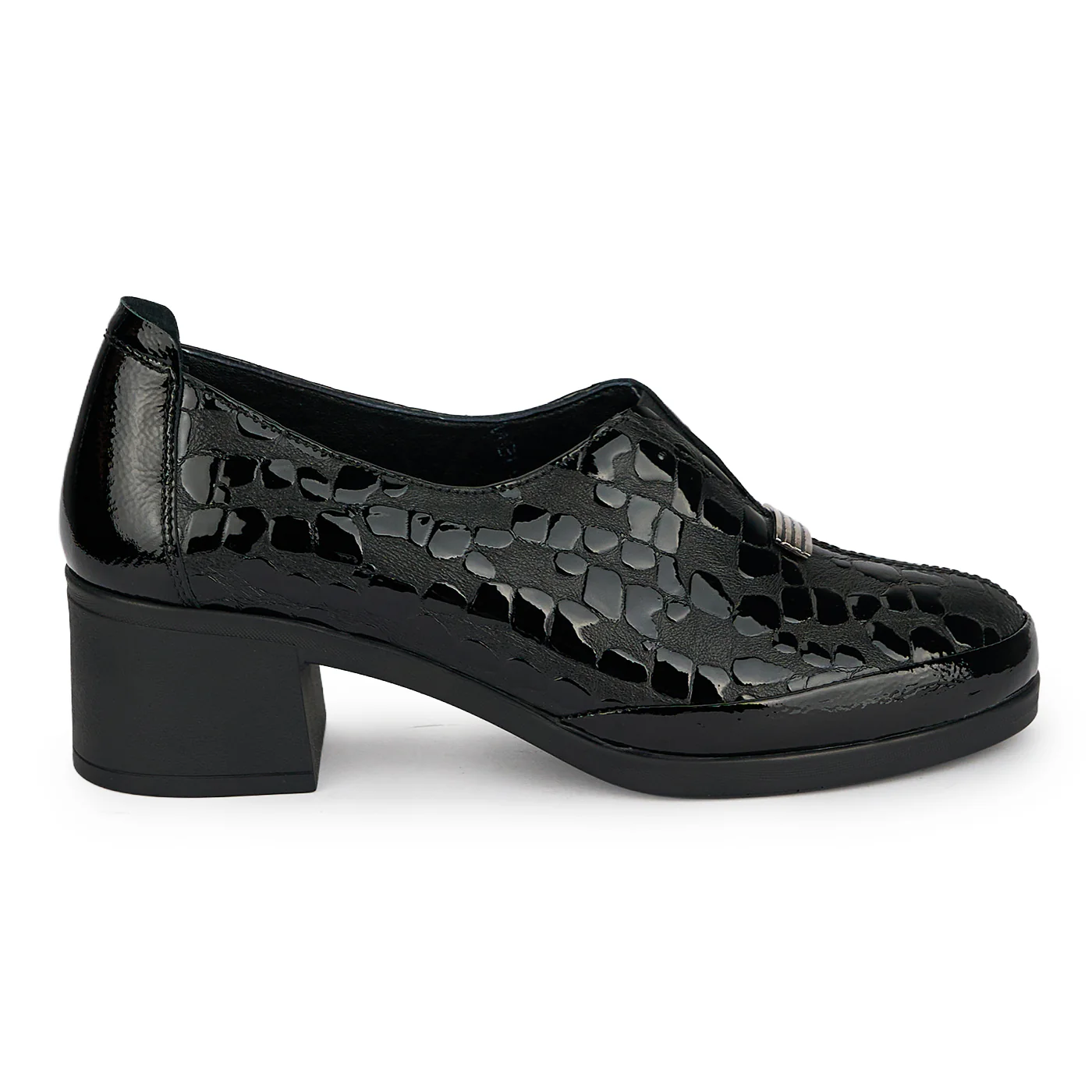 Pantofi dama din piele naturala neagra cu toc gros 5 cm 19411