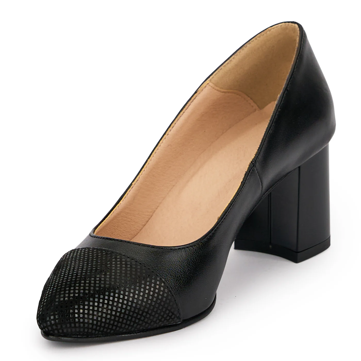 Pantofi dama din piele naturala neagra cu toc gros 6.5 cm 18845 - Image 3