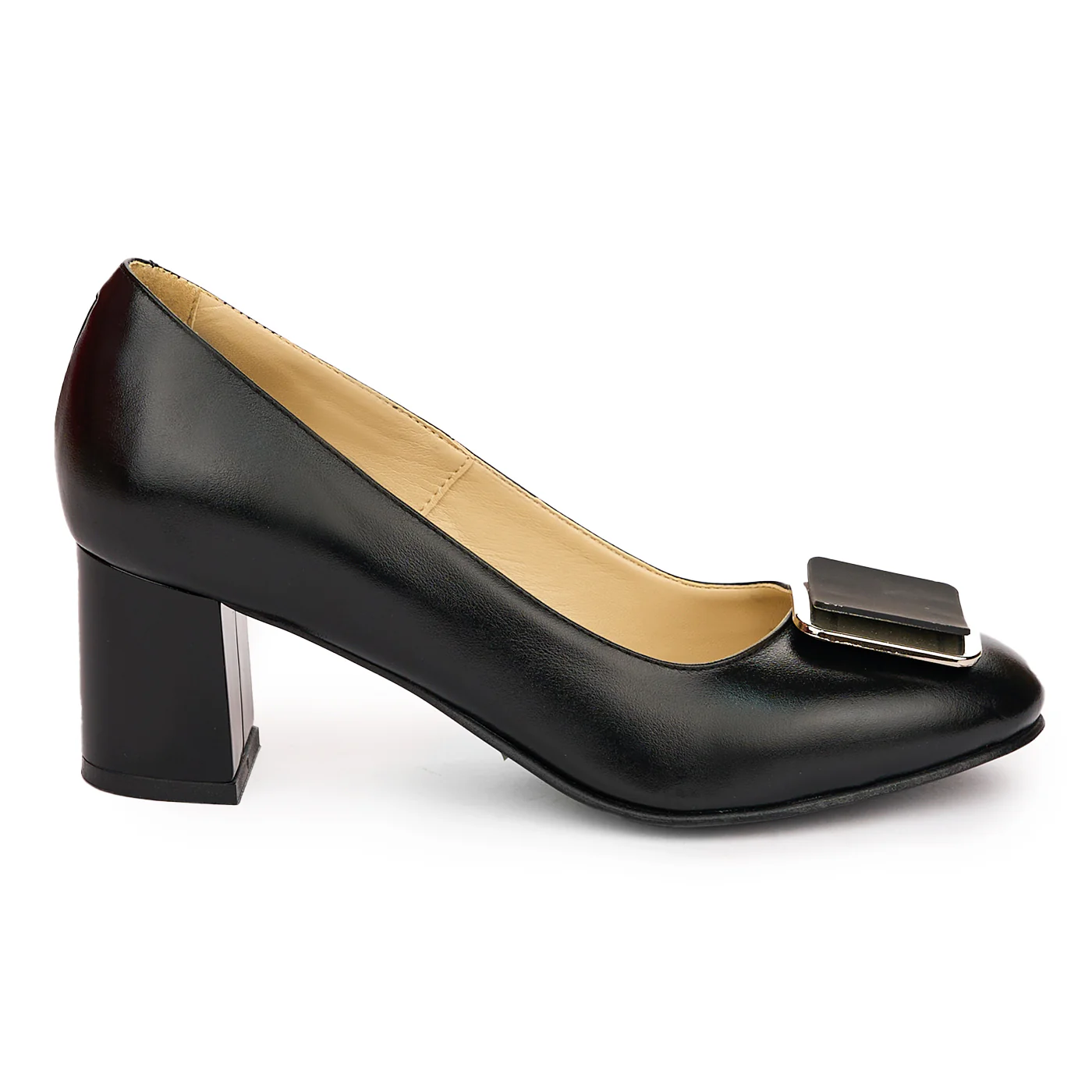 Pantofi dama din piele naturala neagra cu toc gros 6 cm 13794