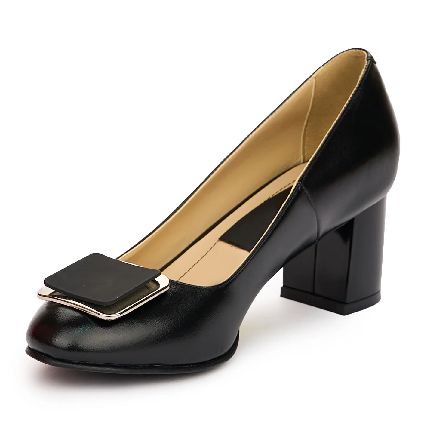 Pantofi dama din piele naturala neagra cu toc gros 6 cm 13794 - Image 3