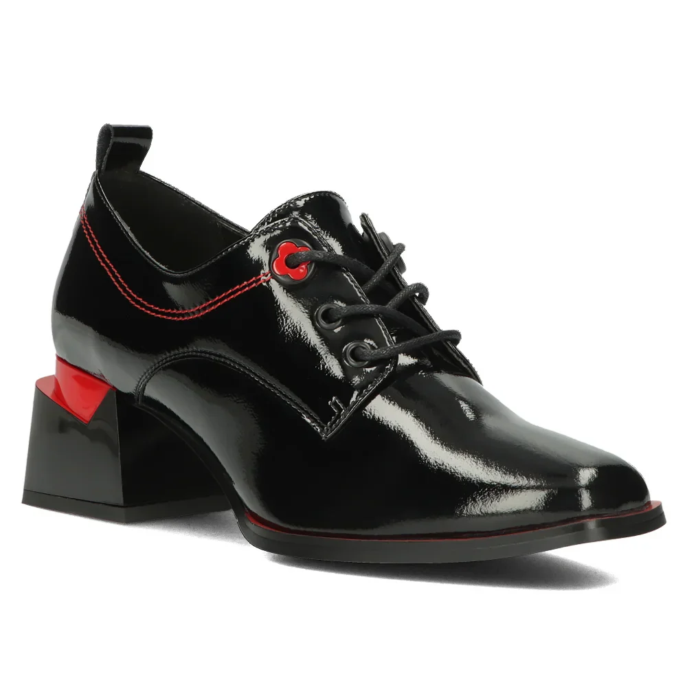 Pantofi dama din piele naturala neagra cu toc gros 6 cm 14133 - Image 2