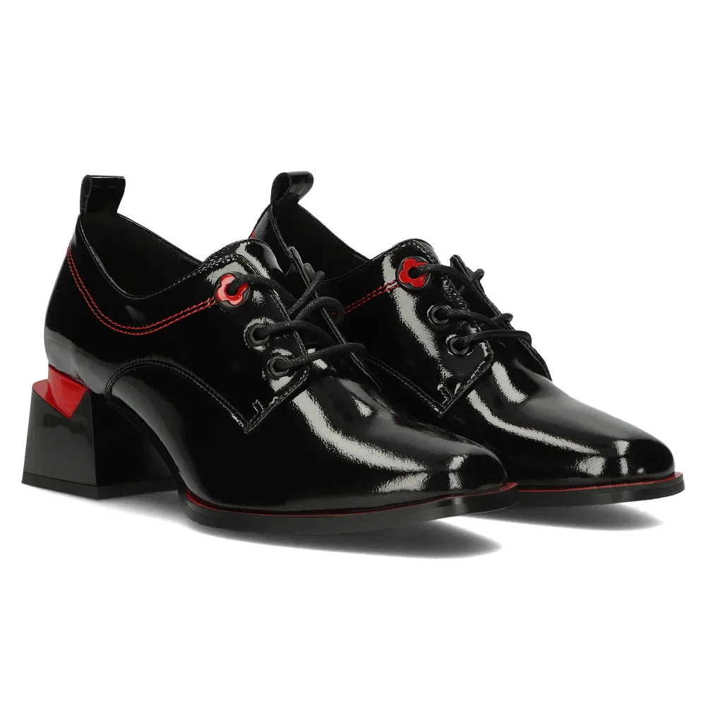 Pantofi dama din piele naturala neagra cu toc gros 6 cm 14133 - Image 3