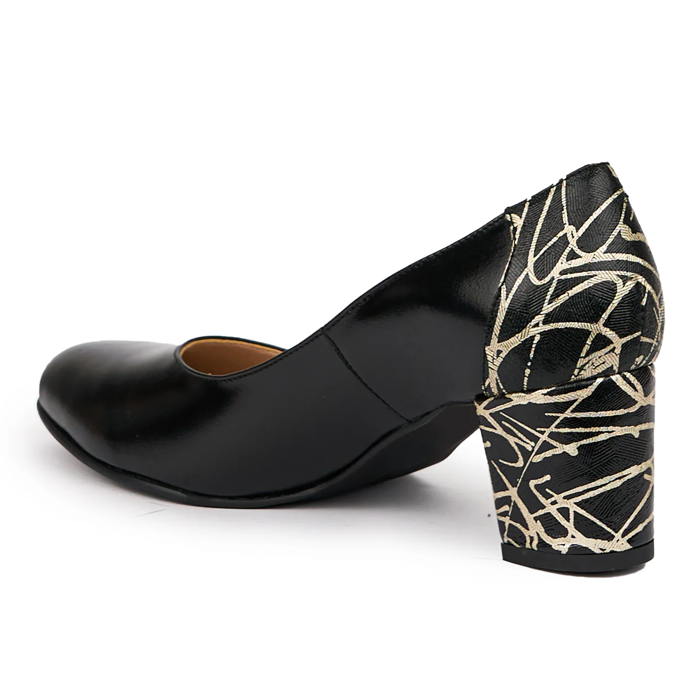 Pantofi dama din piele naturala neagra cu toc gros 6 cm 14333 - Image 2