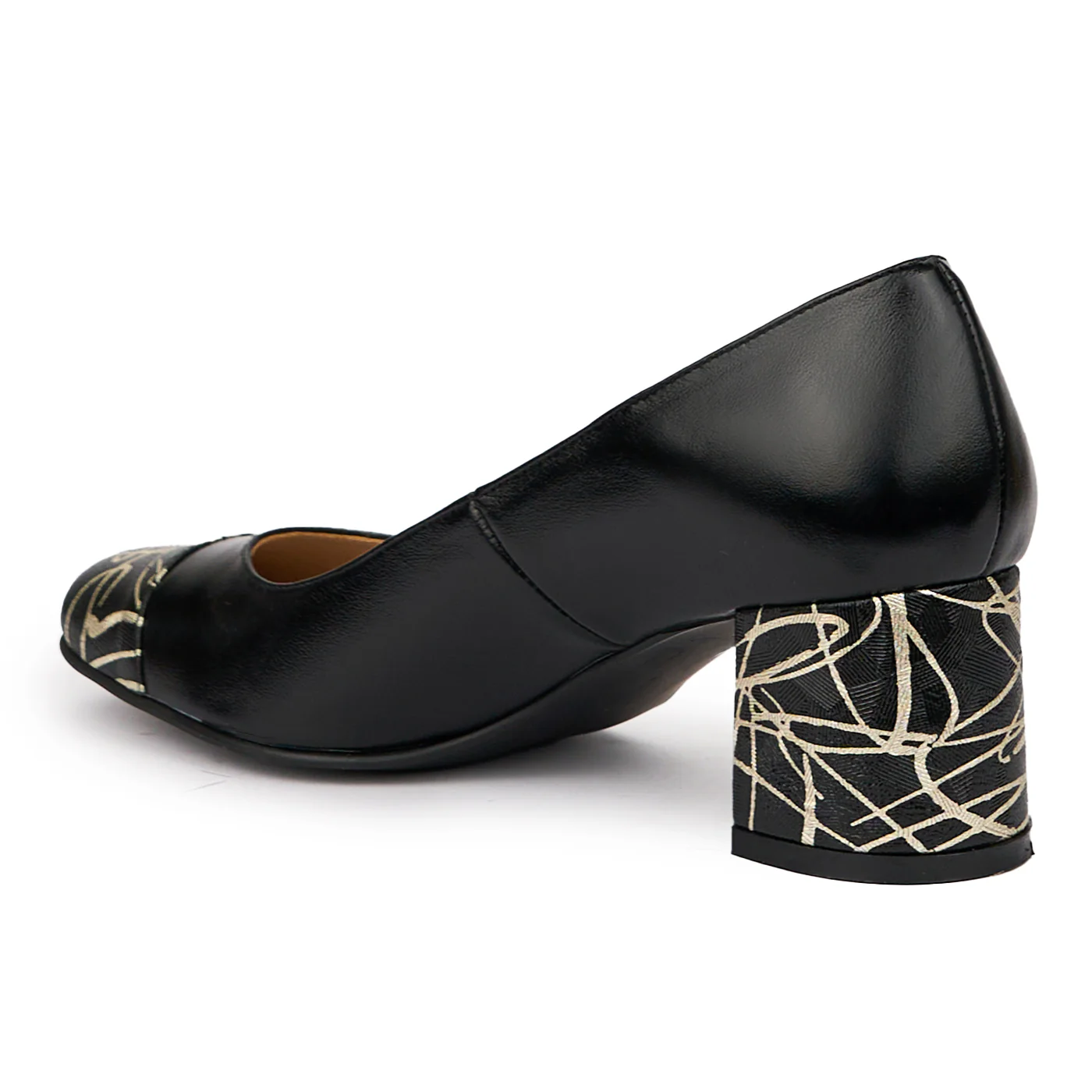 Pantofi dama din piele naturala neagra cu toc gros 6 cm 14335 - Image 2