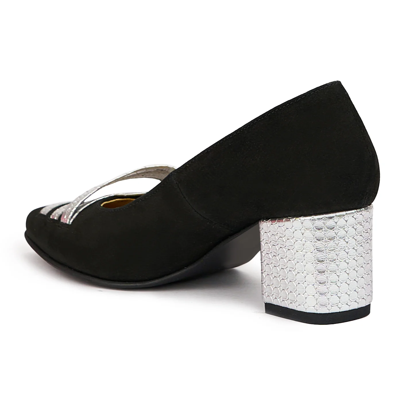 Pantofi dama din piele naturala neagra cu toc gros 6 cm 14426 - Image 2
