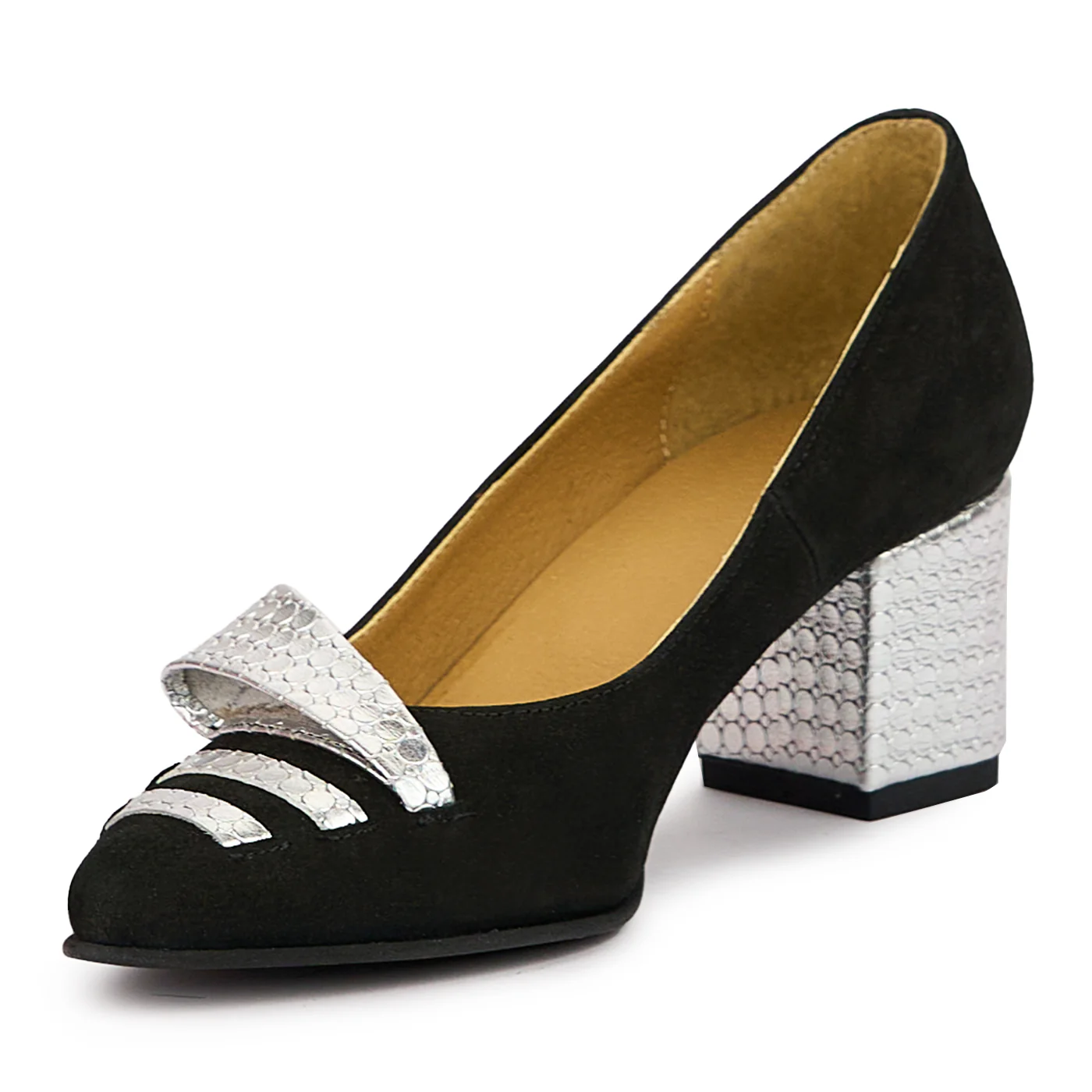 Pantofi dama din piele naturala neagra cu toc gros 6 cm 14426 - Image 3