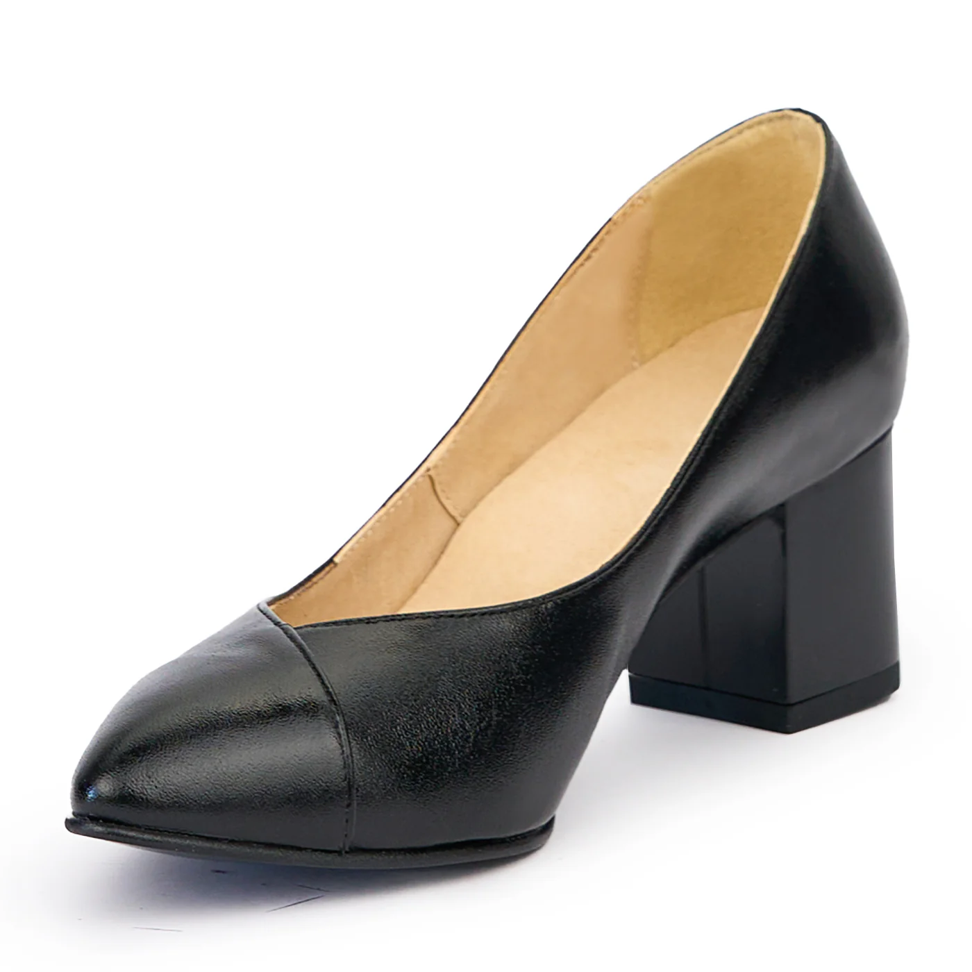 Pantofi dama din piele naturala neagra cu toc gros 6 cm 14508 - Image 3