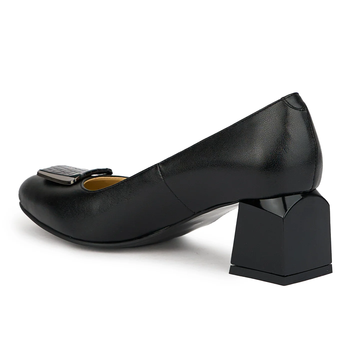 Pantofi dama din piele naturala neagra cu toc gros 6 cm 15001 - Image 2