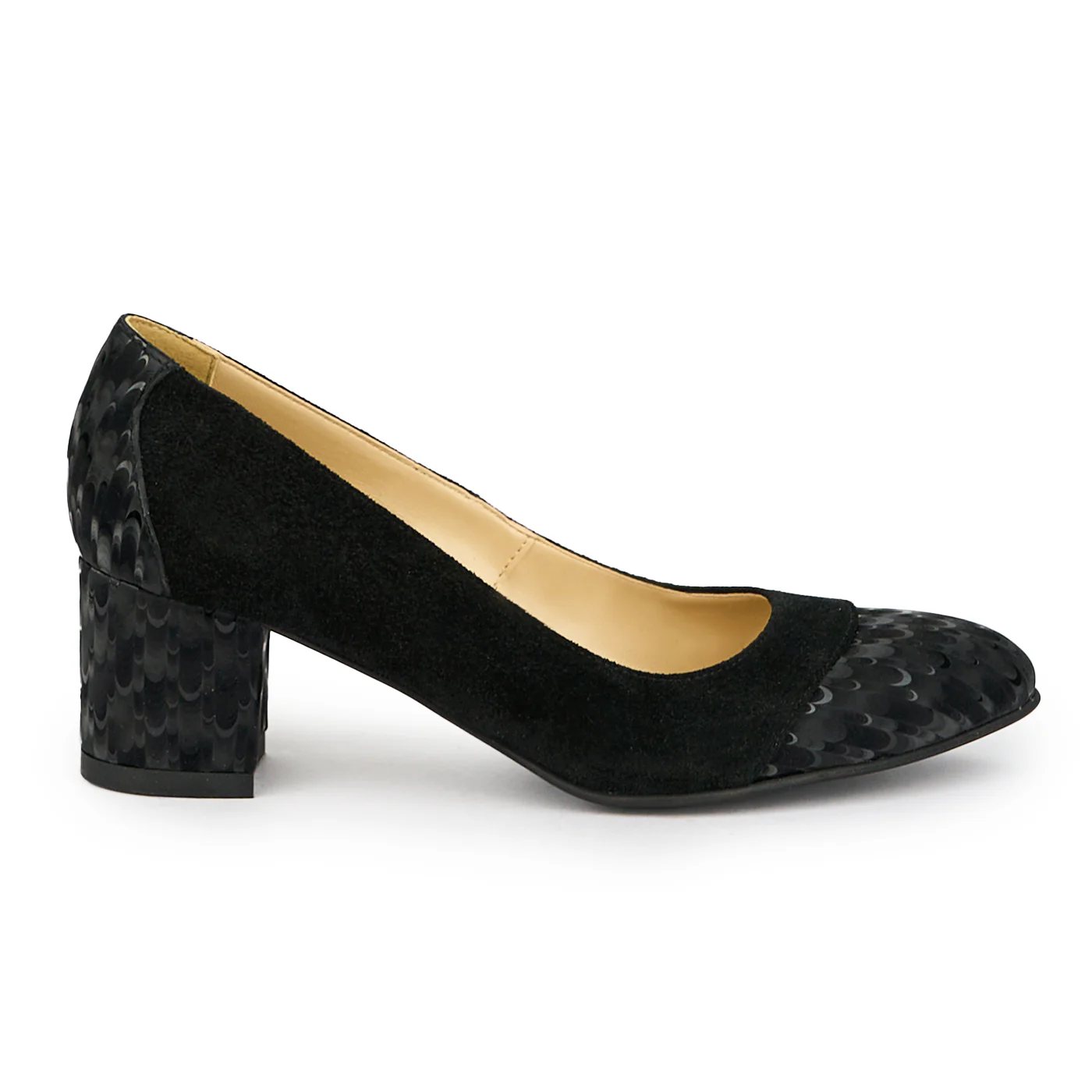 Pantofi dama din piele naturala neagra cu toc gros 6 cm 15048
