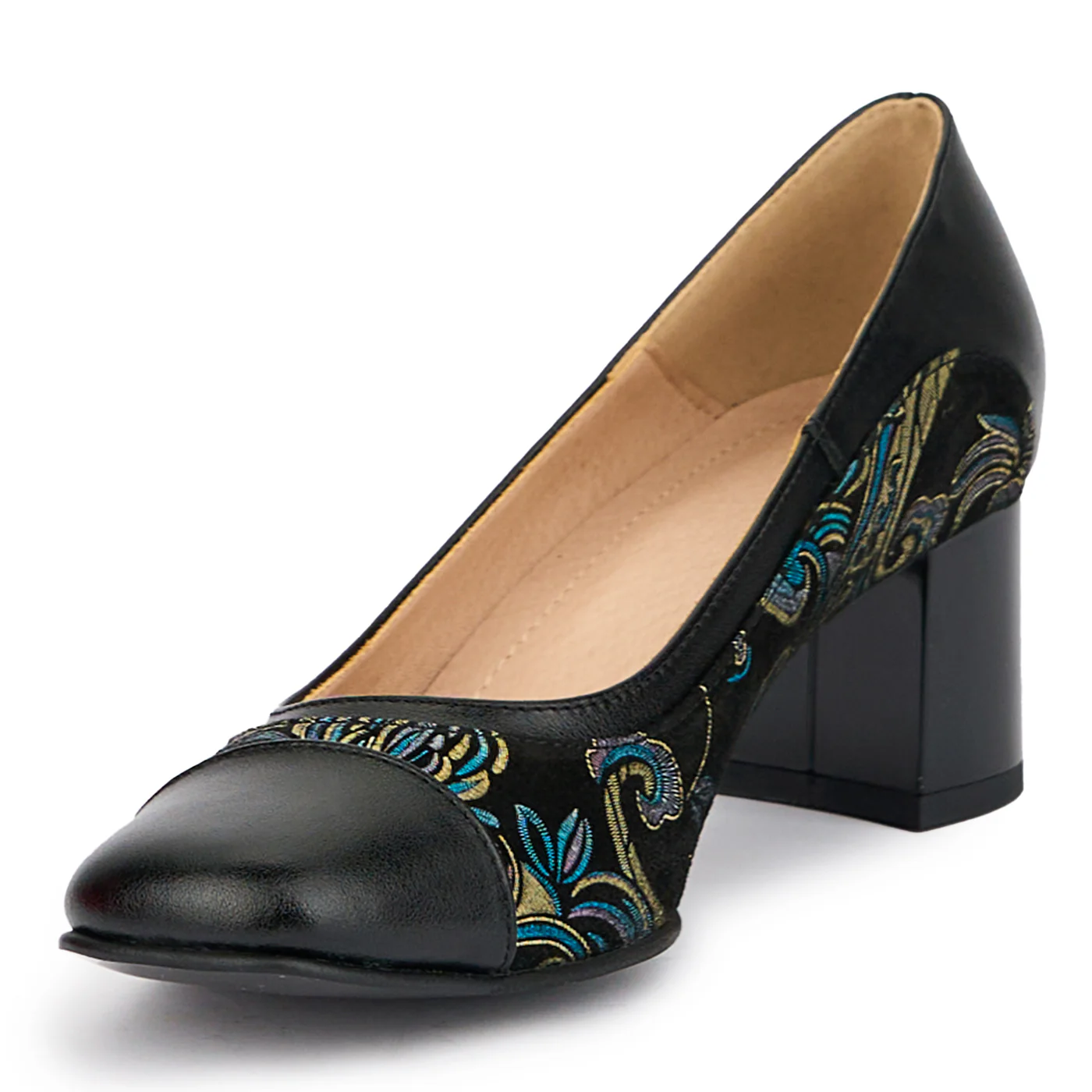 Pantofi dama din piele naturala neagra cu toc gros 6 cm 15191 - Image 3