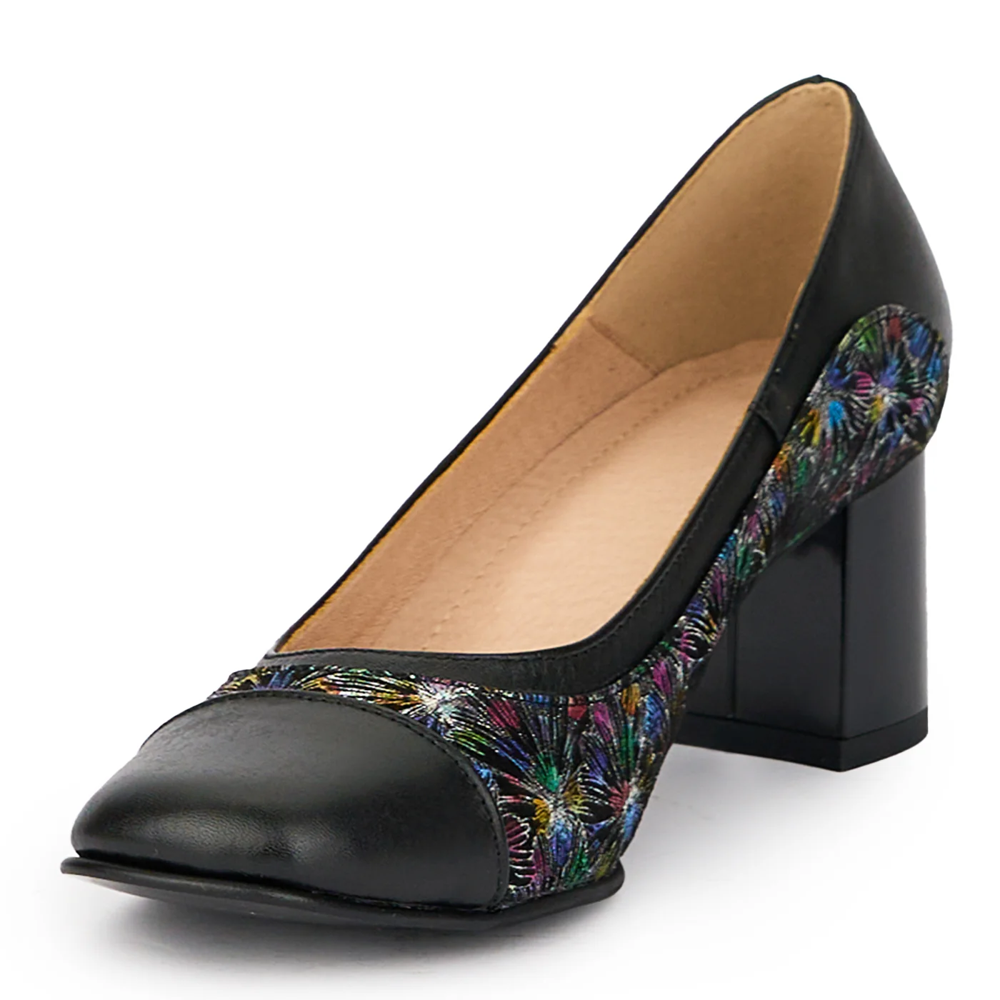 Pantofi dama din piele naturala neagra cu toc gros 6 cm 15424 - Image 3