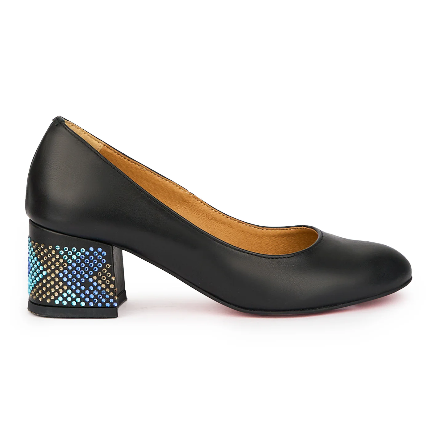 Pantofi dama din piele naturala neagra cu toc gros 6 cm 15439