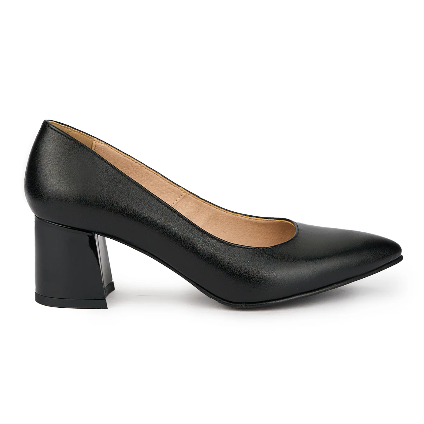 Pantofi dama din piele naturala neagra cu toc gros 6 cm 15712