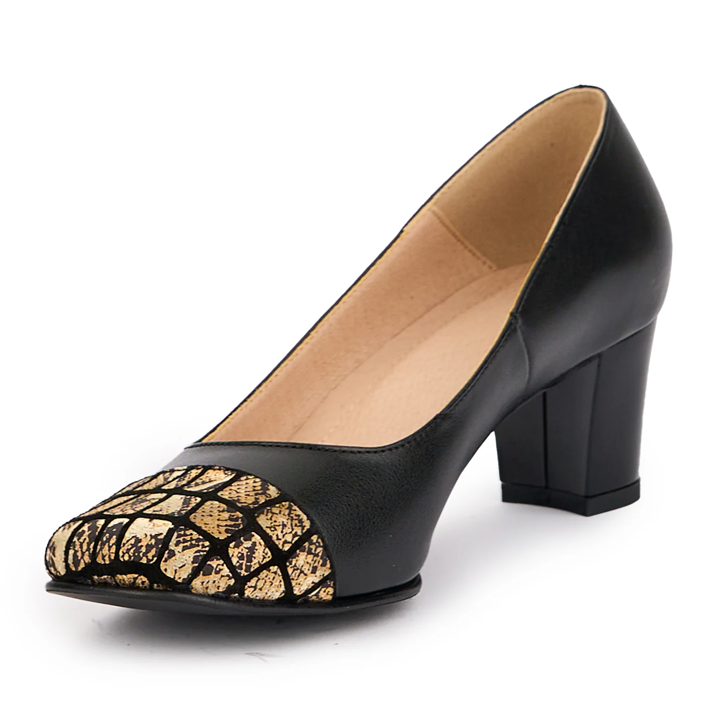 Pantofi dama din piele naturala neagra cu toc gros 6 cm 16899 - Image 3