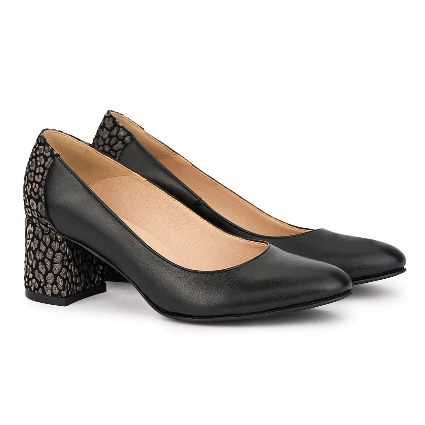 Pantofi dama din piele naturala neagra cu toc gros 6 cm 17115 - Image 4
