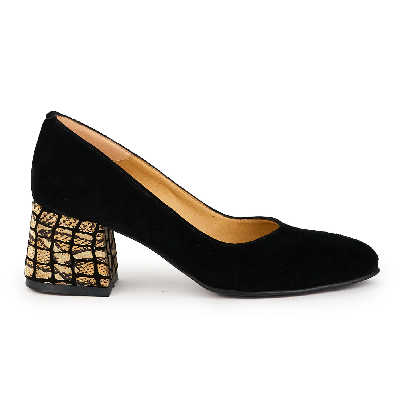 Pantofi dama din piele naturala neagra cu toc gros 6 cm 17309