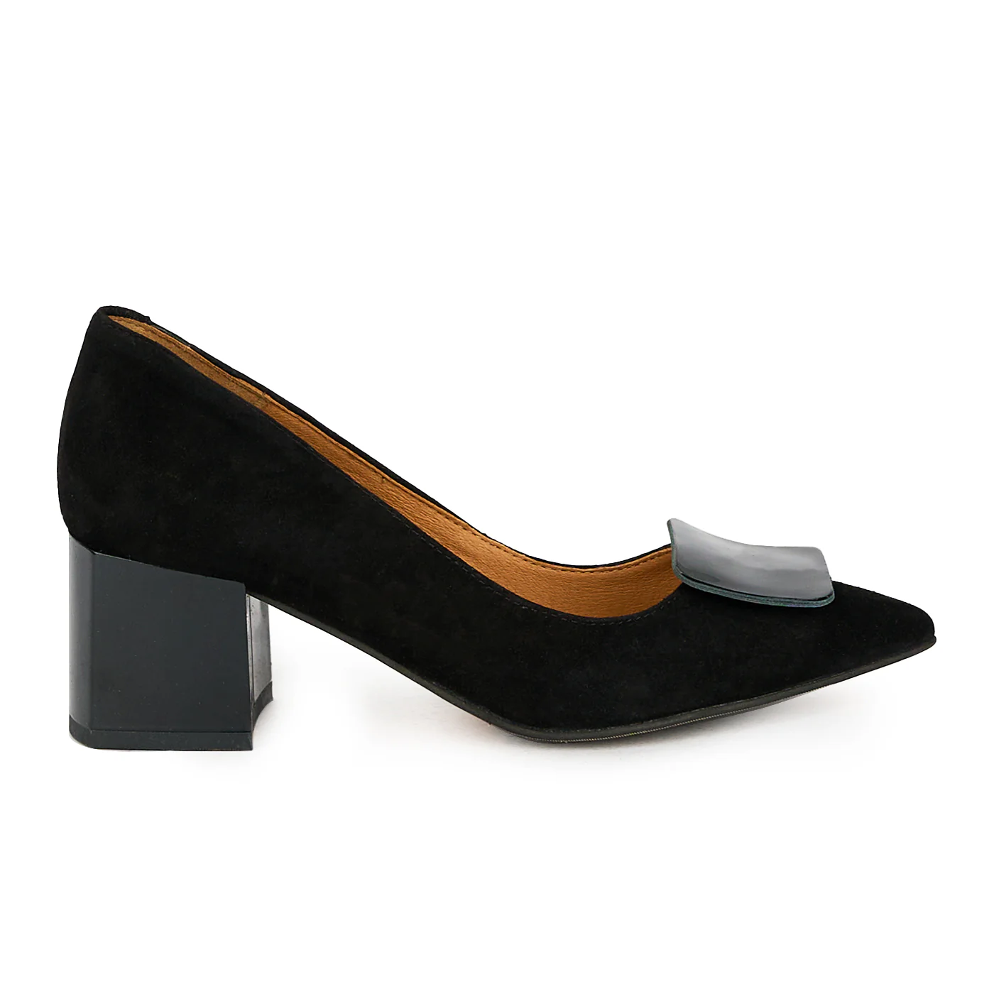 Pantofi dama din piele naturala neagra cu toc gros 6 cm 17569