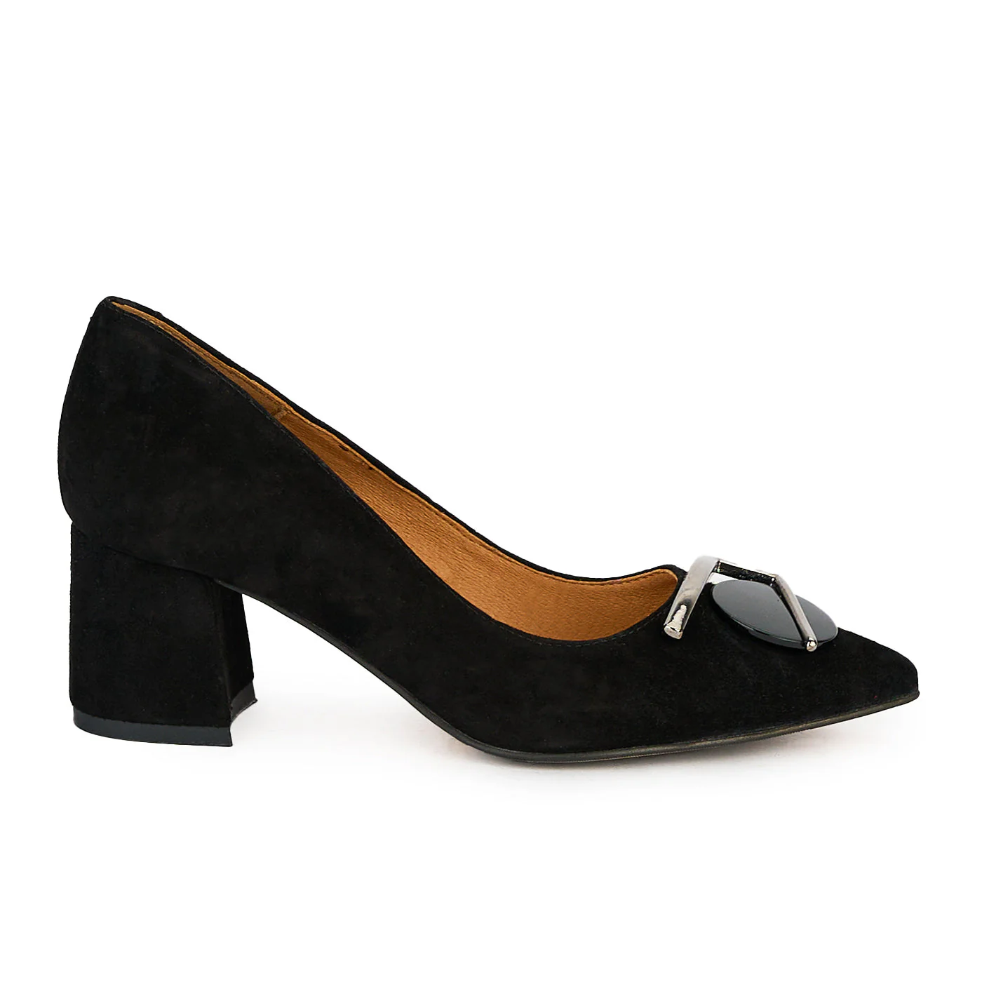 Pantofi dama din piele naturala neagra cu toc gros 6 cm 17570