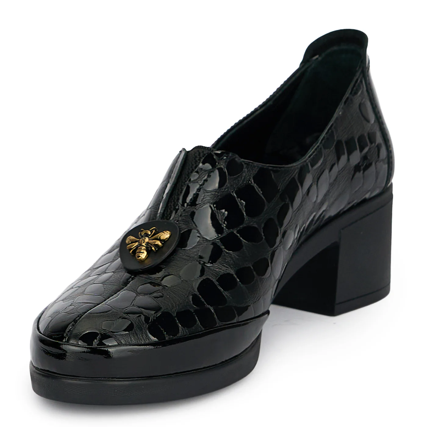 Pantofi dama din piele naturala neagra cu toc gros 6 cm 19199 - Image 3